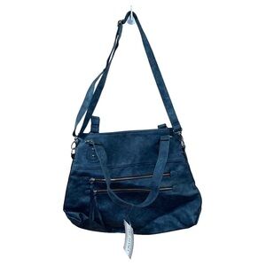 NEW Blue Shimmer Faux Leather Purse Del Mano Pockets Shoulder Bag Lined